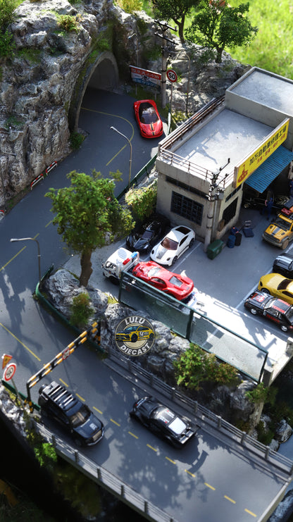 1:64 Mountain Garage Diorama | Tunnel, Bridge & River Scene (Handmade)