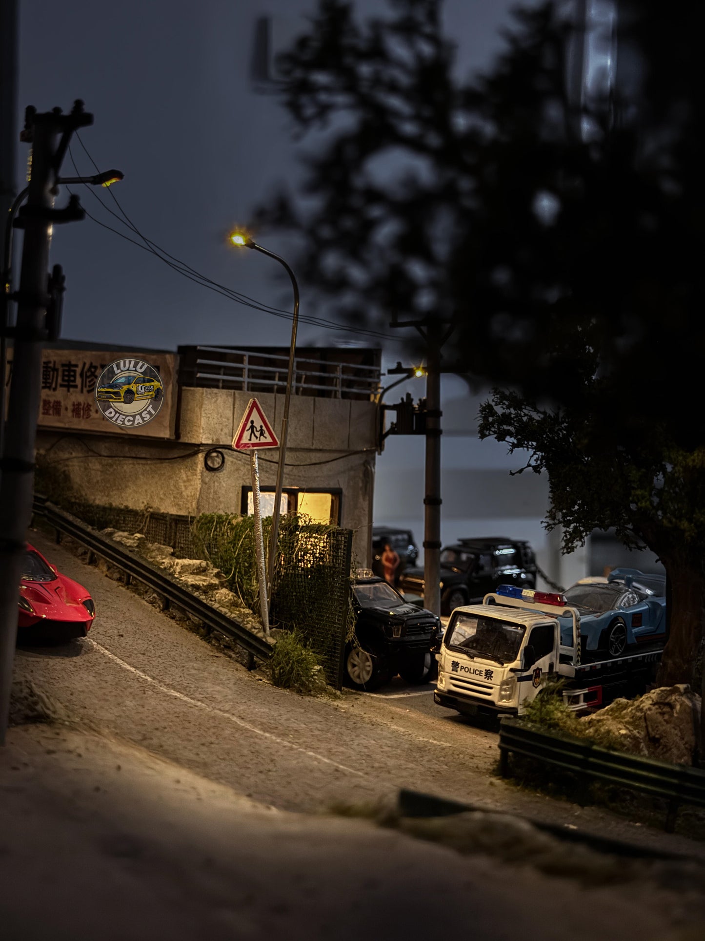 1:64 Mountain Garage Diorama | Tunnel, Bridge & River Scene (Handmade)